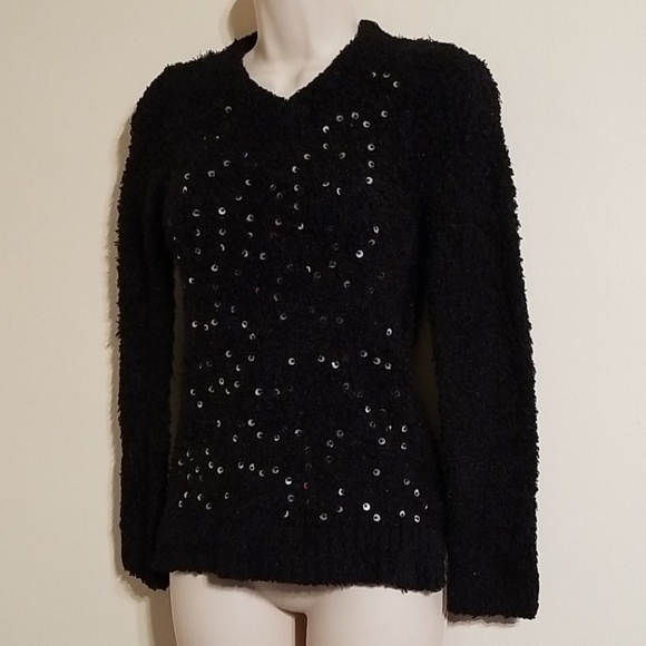 Piper black large sequined front fuzzy sweater - Picture 3 of 17